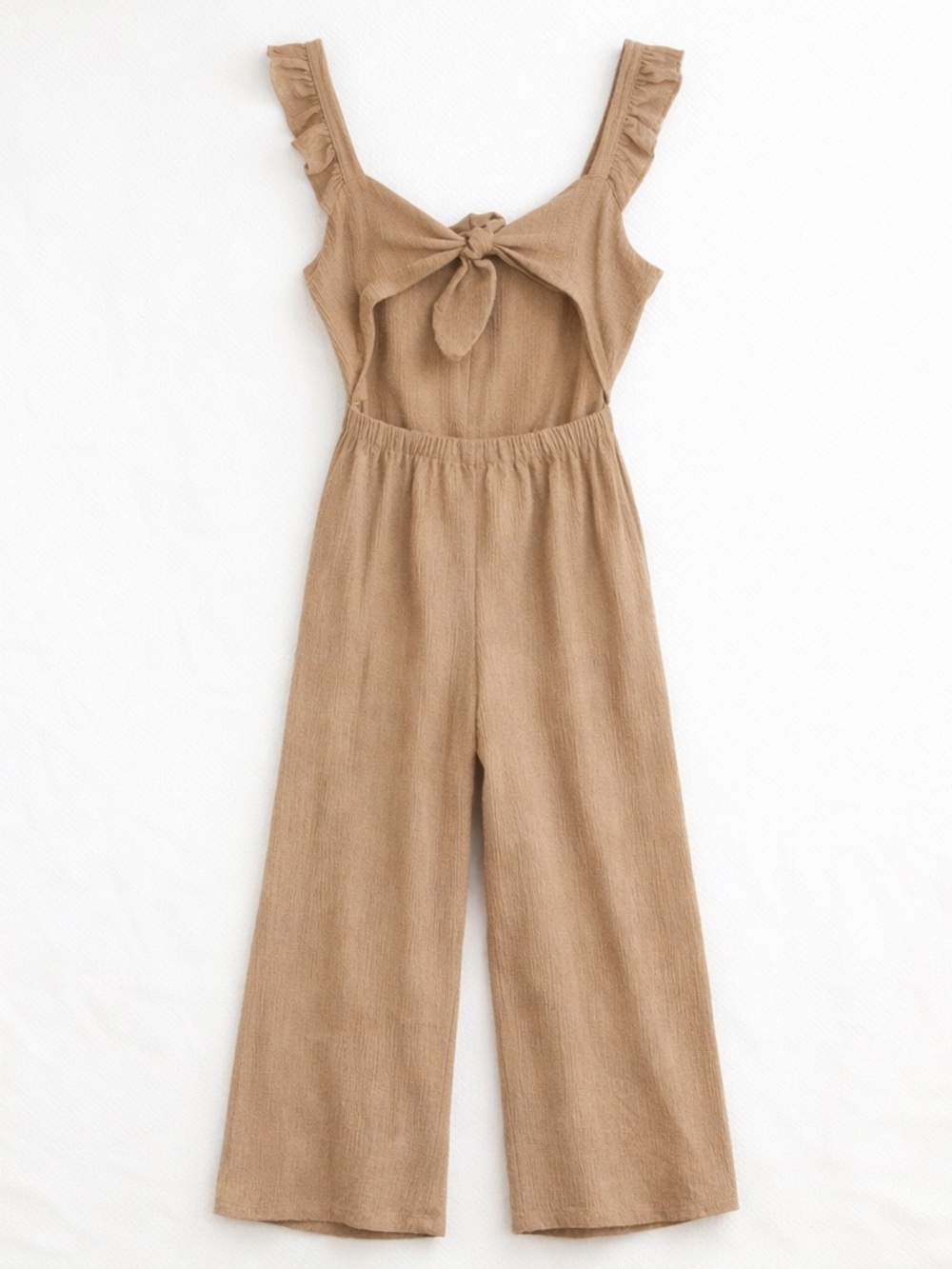 Sweet Lovely by Jen Taupe Textured Wide Leg Jumpsuit Tie Back Small NWOT - Picture 2 of 9